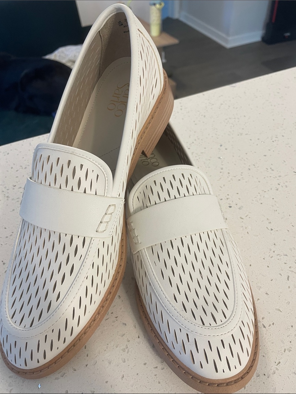 Franco Sarto White Laser-Cut Loafers